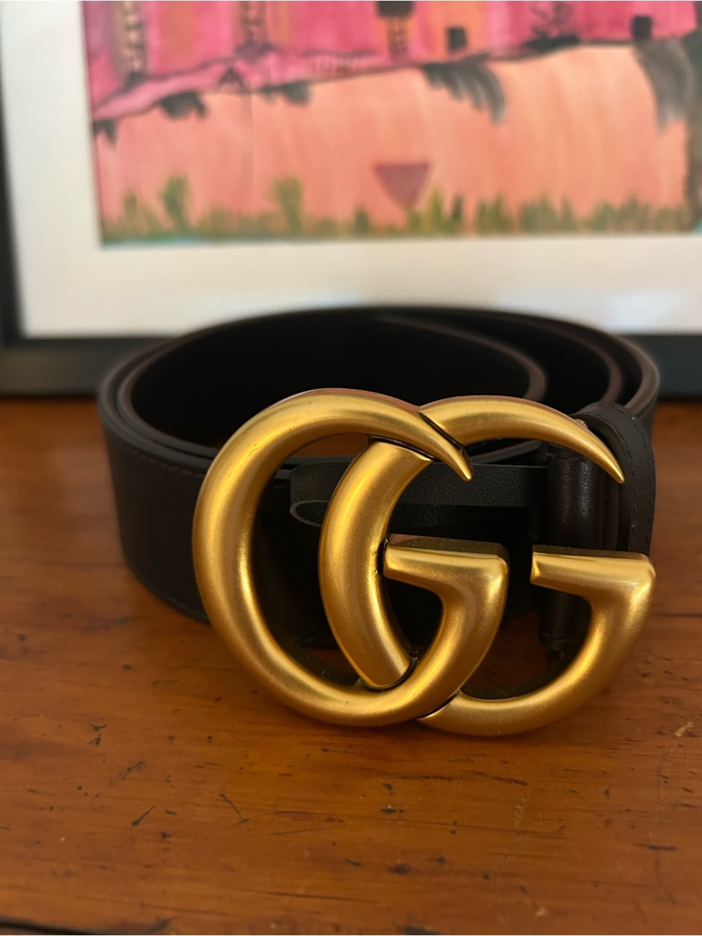 Gucci Marmot Black Leather Belt with Gold Double G Buckle 90mm 🏞️
